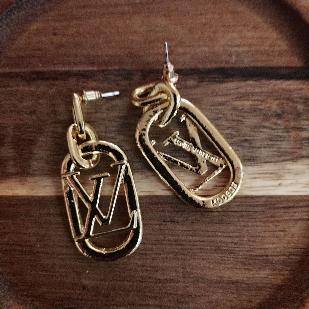 Gold Monogram Statement Drop Earrings